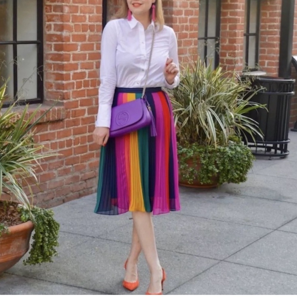 J. Crew Sunburst Pleated Midi Skirt in Rainbow Colorblock - Size 6 New With Tag